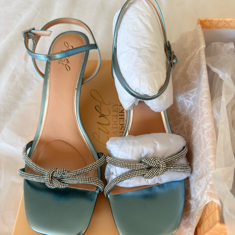 Jewel Badgley Mischka Teal and Silver Sandals